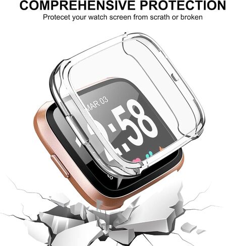 واقي شاشة Meliya مكون من 3 قطع لـ Fitbit Versa 2 (ليس لـ Versa 1/Versa Lite/Versa SE)، غطاء حماية شامل من مادة TPU وملحقات ممتصة للصدمات لساعة Fitbit Versa 2 الذكية in Kuwait