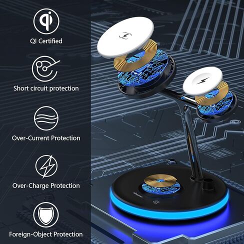 قاعدة شحن لاسلكية مغناطيسية KOOPAO 4 في 1 حامل شاحن سريع متوافق مع iPhone 15/14/13/12 Pro، Pro Max، Mini، iWatch 9/8/7/6/SE/5/4/3/2، AirPods 3 /2/ برو، القلم الرصاص الأول in Kuwait