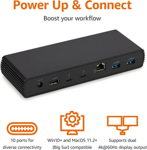 Amazon Basics Thunderbolt4/USB4 Docking Station, 3X Downstream TBT4 (Dual Display), 1xUSB A 3.1, Black, ‎4.76 x 2.84 x 0.86 inches in Saudi Arabia