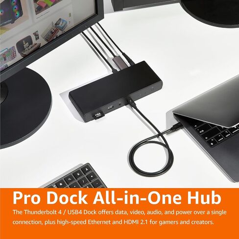 Amazon Basics Thunderbolt4/USB4 Docking Station, 3X Downstream TBT4 (Dual Display), 1xUSB A 3.1, Black, ‎4.76 x 2.84 x 0.86 inches in Saudi Arabia