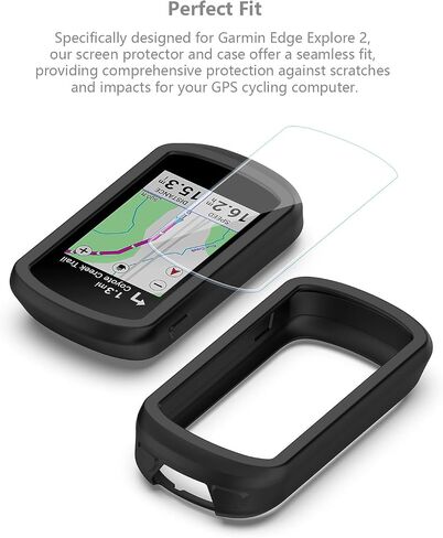 [عبوة من 3+1] متوافقة مع واقي الشاشة وحافظة Garmin Edge Explore 2، وطبقة حماية من الزجاج المقوى المضاد للخدش ومجموعة غطاء ممتص للصدمات من السيليكون الناعم in Kuwait