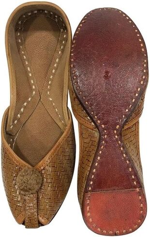 Gold Zari Punjabi Jutti for Women's Soft Flat Ethnic Handmade Girls Juti Traditional Jooti Wedding Indian Shoes in Saudi Arabia