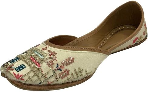 Gold Zari Punjabi Jutti for Women's Soft Flat Ethnic Handmade Girls Juti Traditional Jooti Wedding Indian Shoes in Saudi Arabia