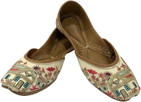 Gold Zari Punjabi Jutti for Women's Soft Flat Ethnic Handmade Girls Juti Traditional Jooti Wedding Indian Shoes in Saudi Arabia