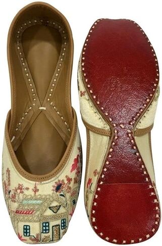 Gold Zari Punjabi Jutti for Women's Soft Flat Ethnic Handmade Girls Juti Traditional Jooti Wedding Indian Shoes in Saudi Arabia
