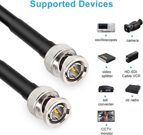XRDS -RF SDI كابل 1FT، HD-SDI كابل 75 أوم BNC ذكر إلى BNC ذكر كابل فيديو محوري لكاميرا مراقبة الفيديو نظام CCTV 2 قطعة in Kuwait