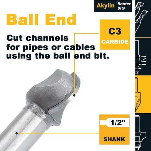لقمة توجيه نهاية الكرة الأخدود 1/2 بوصة، قطر القطع. 1-1/8 بوصة، ارتفاع القطع 1 بوصة، لقم مائلة من الكربيد لنحت/حفر قنوات الأنابيب والكابلات in Kuwait