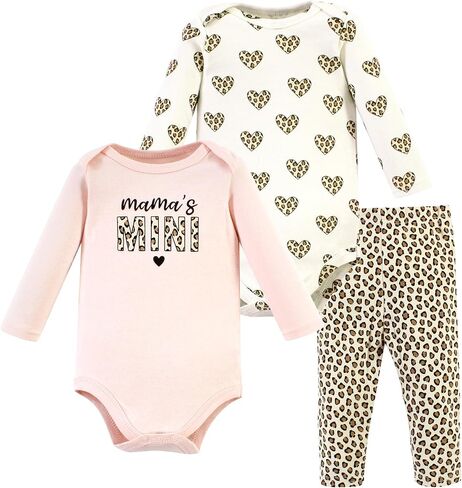 Hudson Baby Unisex Baby Cotton Bodysuit and Pant Set, Leopard Hearts Long Sleeve, Newborn in Saudi Arabia