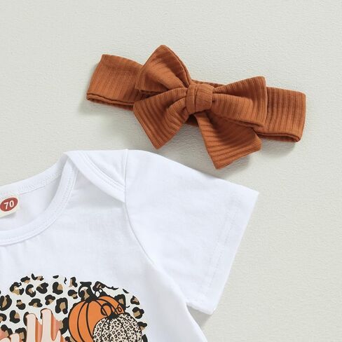 Toddler Girl Halloween Clothes Set Funny Pumpkin Letter Bodysuit Romper+Ribbed Flare Pants Trendy Fall 3Pcs Outfit in Kuwait
