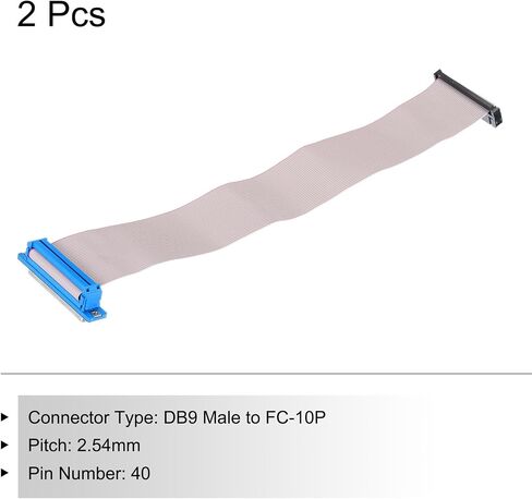 MECCANIXITY 2 قطعة 40 دبوس كابل شريطي مسطح رمادي DB37 أنثى إلى FC-40P 2.54 مم الملعب 30 سم طول DB كابل المنفذ التسلسلي للكمبيوتر، شاشة LED، DVD مع 4 براغي in Kuwait
