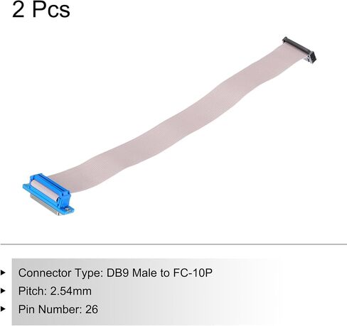 MECCANIXITY 2 قطعة 40 دبوس كابل شريطي مسطح رمادي DB37 أنثى إلى FC-40P 2.54 مم الملعب 30 سم طول DB كابل المنفذ التسلسلي للكمبيوتر، شاشة LED، DVD مع 4 براغي in Kuwait
