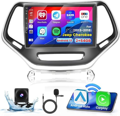 راديو ستيريو للسيارة 2+64G Android 13 CarPlay لسيارة جيب شيروكي 2013-2018، شاشة لمس عالية الدقة 10.1 بوصة متوافقة مع Android Auto، كاميرا احتياطية AHD، وصلة مرآة، GPS، WiFi، FM RDS in Saudi Arabia