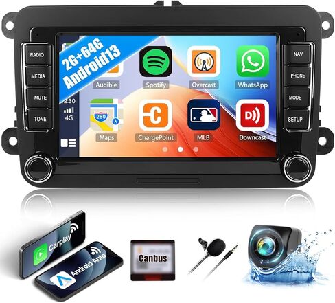 راديو ستيريو للسيارة 2G+64G لسيارة Volkswagen VW Jetta Tiguan Beetle Passat Golf Polo Android 13 راديو مع CarPlay Android Auto 7 بوصات تعمل باللمس وراديو سيارة بلوتوث مع GPS WiFi FM كاميرا احتياطية in Saudi Arabia