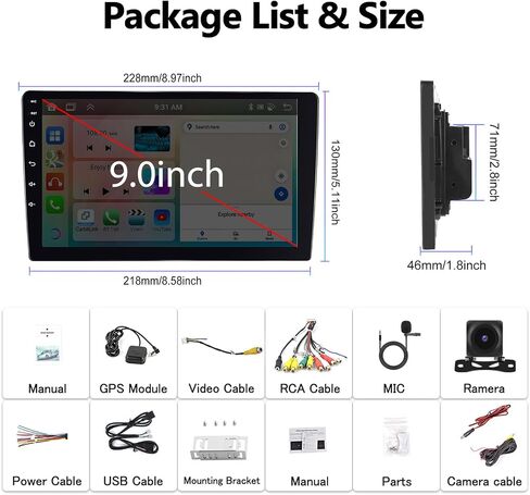 8-Core 4+64G Upgrade Android Double Din Car Stereo with Carplay Android Auto 59 Theme 9 inch Screen Bluetooth 5.0 FM RDS Network Radio DSP 32EQ AI Voice GPS in Saudi Arabia