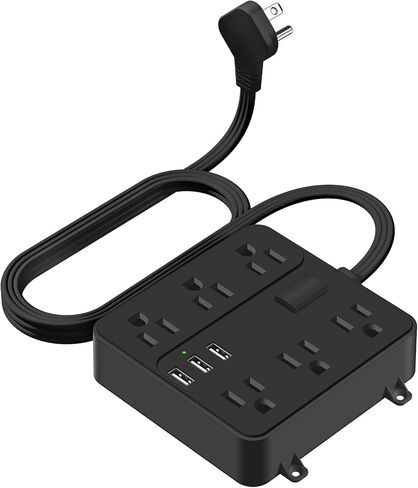Flat Plug Power Strip- 6 Widely Outlets and 3 USB Charging Ports, 6ft Extension Cord with Multi Plug Outlet Extender,Wall Mount, Desk USB Charging Station for Home Office Dorm Room Essentials in Saudi Arabia
