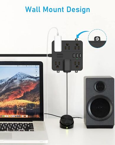 Flat Plug Power Strip- 6 Widely Outlets and 3 USB Charging Ports, 6ft Extension Cord with Multi Plug Outlet Extender,Wall Mount, Desk USB Charging Station for Home Office Dorm Room Essentials in Saudi Arabia