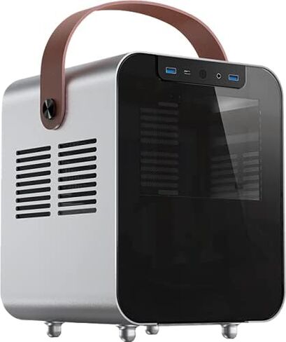 Jonsplus BO 100 Mini-ITX Gaming Case Tempered Glass Front Panel, Sandblasted Silver or Black Magnesium/Aluminum Alloy, Leather Strap, Supports 120mm AIO or Air Cooler (Unobtanium), BO100-G Silver in Saudi Arabia