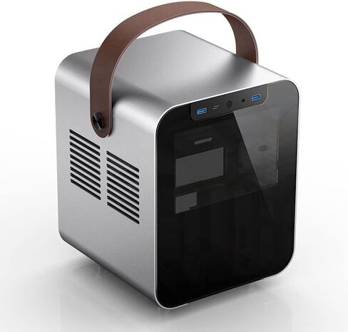 Jonsplus BO 100 Mini-ITX Gaming Case Tempered Glass Front Panel, Sandblasted Silver or Black Magnesium/Aluminum Alloy, Leather Strap, Supports 120mm AIO or Air Cooler (Unobtanium), BO100-G Silver in Saudi Arabia