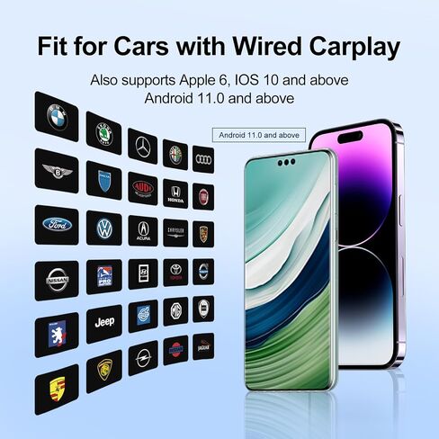 Wireless CarPlay Adapter WiFi & Bluetooth Connectivity Wireless CarPlay for All Factory Wired CarPlay Compatible with Apple iOS 10+ & Android 11+(AY-carplay) in Saudi Arabia