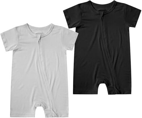 Teach Leanbh Unisex Baby 2 Pack Bamboo Viscose Pajamas Short Sleeve 2 Way Zipper Romper Jumpsuit Sleep and Play in Saudi Arabia