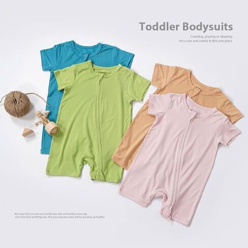 Teach Leanbh Unisex Baby 2 Pack Bamboo Viscose Pajamas Short Sleeve 2 Way Zipper Romper Jumpsuit Sleep and Play in Saudi Arabia