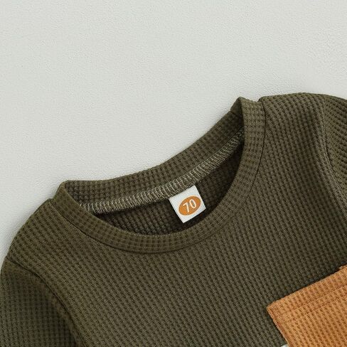 Baby Boy Clothes Fall Winter Waffle Knit Contrast Color Sweatshirt Tops Casual Pants Set Toddler 2Pcs Outfit in Saudi Arabia