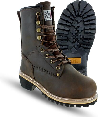 Women's Logger Boots - 11.5M | Construction Boots for Women with Soft Toe, Water-Resistant Full-Grain Leather, Cushioned Insole, Goodyear Welt Outsole | 8" Logger Work Boots - Dark Brown in Saudi Arabia
