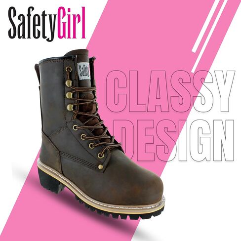 Women's Logger Boots - 11.5M | Construction Boots for Women with Soft Toe, Water-Resistant Full-Grain Leather, Cushioned Insole, Goodyear Welt Outsole | 8" Logger Work Boots - Dark Brown in Saudi Arabia