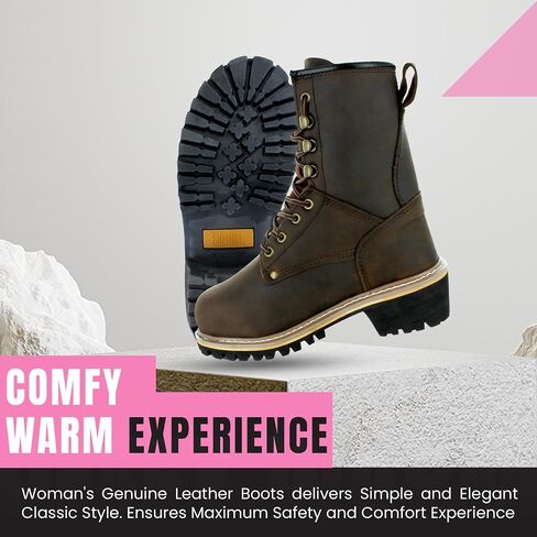 Women's Logger Boots - 11.5M | Construction Boots for Women with Soft Toe, Water-Resistant Full-Grain Leather, Cushioned Insole, Goodyear Welt Outsole | 8" Logger Work Boots - Dark Brown in Saudi Arabia
