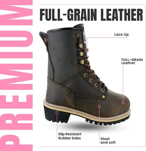 Women's Logger Boots - 11.5M | Construction Boots for Women with Soft Toe, Water-Resistant Full-Grain Leather, Cushioned Insole, Goodyear Welt Outsole | 8" Logger Work Boots - Dark Brown in Saudi Arabia