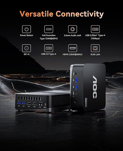 كمبيوتر صغير AOC AM16، كمبيوتر صغير AMD Ryzen 7 5700U يعمل بنظام Windows 11 (8 Core 16 Thread، حتى 4.3 جيجا هرتز) 32 جيجا DDR4 512 جيجا بايت NVMe SSD كمبيوتر صغير | شاشة عرض ثلاثية بدقة 4K/BT5.2/Wi-Fi 6 in Kuwait