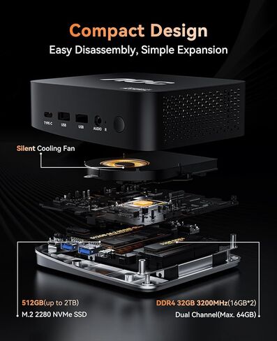 كمبيوتر صغير AOC AM16، كمبيوتر صغير AMD Ryzen 7 5700U يعمل بنظام Windows 11 (8 Core 16 Thread، حتى 4.3 جيجا هرتز) 32 جيجا DDR4 512 جيجا بايت NVMe SSD كمبيوتر صغير | شاشة عرض ثلاثية بدقة 4K/BT5.2/Wi-Fi 6 in Kuwait