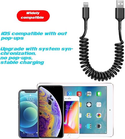 كابل لايتنينج ملفوف، كابل شاحن iPhone 3.FT للسيارة، سلك لايتنينج بطول 3 أقدام متوافق مع iPhone14/13/12/11 Pro Max/XS MAX/XR/XS/X/8/7/Plus/6S iPad/iPod - عبوتان in Kuwait