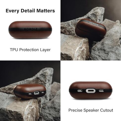 Leather Impact Airpods Pro 2nd Generation Case | Compatible with Airpods Pro Case 2nd Gen | Genuine Leather | MagSafe | Full Drop Protection | Airpod Pro Case (Black) in Kuwait