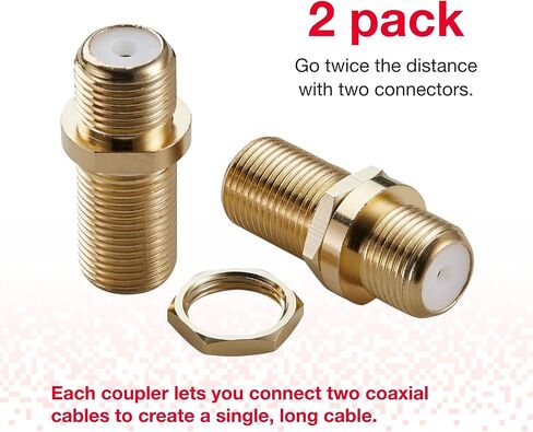 Rocketfish Coaxial Cable Couplers - Gold Coaxial Cable Connectors - Flexible Cable Couplers for High-Speed Use & Quality Signal Transfer Support - Corrosion Resistant Coaxial Couplers (Pack of 2) in Kuwait
