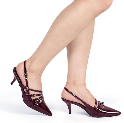 Slingback Kitten Heels for Women Pointed Closed Toe Pumps Multi-Buckle Strappy Shoes in Saudi Arabia