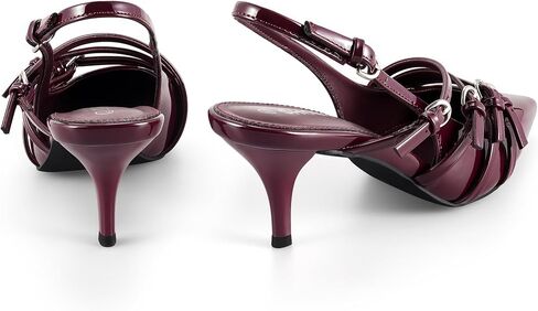 Slingback Kitten Heels for Women Pointed Closed Toe Pumps Multi-Buckle Strappy Shoes in Saudi Arabia