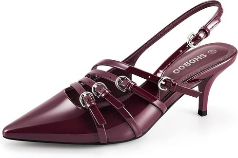 Slingback Kitten Heels for Women Pointed Closed Toe Pumps Multi-Buckle Strappy Shoes in Saudi Arabia