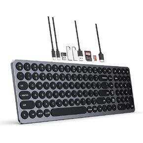 USB HUB Wired Full Size Computer Keyboard with Number Pad,9 in 1 USB C Docking Station with 4K HDMI,4 USB Ports,100W PD, SD/TF, Compatible with MacBook, MacOS, Windows & Android Black