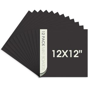 Space Art Deco, Pack of 12 12x12 Uncut Black Mat Boards, Acid Free Matte Backing Boards for Pictures, Prints, Frames, Arts