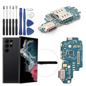 Dock Connector for Samsung Galaxy S22 Ultra Charging Port Flex Cable Replacement for Samsung S22 Ultra 5G SM-S908U SM-S908U1 USB Charger Dock Board Connector with Tools (Black)