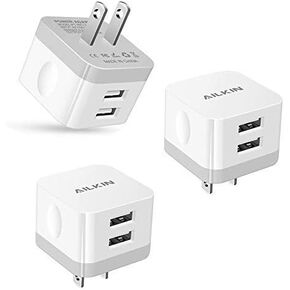 3Pack USB Wall Charger Plug, AILKIN 2.4A Dual Port USB Adapter Power Cube Fast Charging Station Box Base Replacement for iPhone 14 13 12 Pro Max SE 11 XR XS X/8, Samsung, Phones USB Charge Block-White