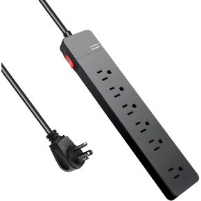 EXTRASTAR 6-Outlets Surge Protector, Flat Plug Power Strip, 4 ft Extension Cord, Multi Outlet Wall Plug for College, Dorm Room Essentials，1200 Joules, ETL Listed - Black