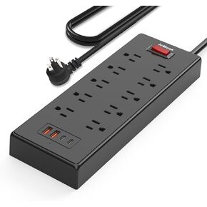 Power Strip Surge Protector with USB C Ports, 5ft Flat Plug Extension Cord with Multiple Outlets, 10 AC Outlets and 4 USB Ports, Heavy Duty, Wall Mount, Under Desk for Home,Office,Dorm (White)