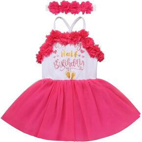 It’s My Half Birthday Outfit Baby Girl Tutu Romper Dress+Flower Headband 2PCS Set Cake Smash Photo Shoot Outfit