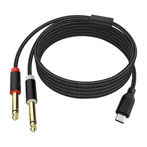 USB C to 1/4 inch Audio Cable, USB Type C to Dual 6.35 mm TS Audio Cord for Smartphone, Mixing Console Mixer, Laptop Link Amplifier, Speaker, Tablet, 6.5FT