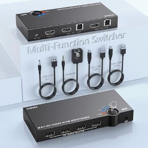KVM Switch HDMI 2 Port Box USB and HDMI Switches Share 2 Computers with one Keyboard Mouse and one HD Monitor, HDMI KVM Switch Support Hotkey Switch and One Button Swapping