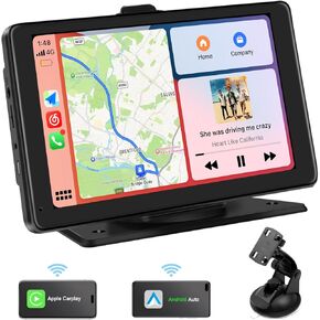 VEKOOTO CarPlay Screen for Car, Portable Wireless Android Auto 7-Inch Touch Screen Apple Car Play with Bluetooth, Voice Control, FM, Mirror Link, AUX, for Cars, Trucks, SUVs AC7
