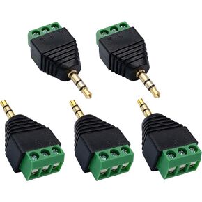3 Pole 3.5mm Screw Terminal 3.5mm (1/8) Stereo Audio Male to 3 Pin Female Screw Terminal Double Track Headphone Balun Solderless Converter Adapter(5 Pack/Male)