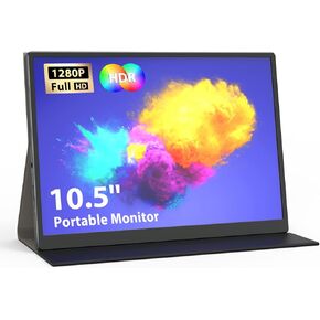 Portable Monitor, 10.5 Inch FHD 1920x1280 IPS 100% SRGB Small Laptop Monitor for Computer PC Phone Mac Xbox PS4, USB C HDMI Gaming Monitor Ultra-Slim IPS Display with Smart Cover